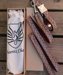 HANDCRAFTED MOTIF PATTERN PREMIUM SOFT LEATHER DOG COLLAR & LEAD SET