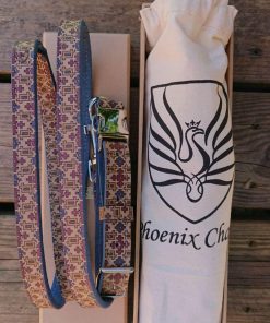 HANDCRAFTED MOTIF PATTERN PREMIUM SOFT LEATHER DOG COLLAR & LEAD SET