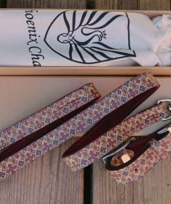 HANDCRAFTED MOTIF PATTERN PREMIUM SOFT LEATHER DOG COLLAR & LEAD SET